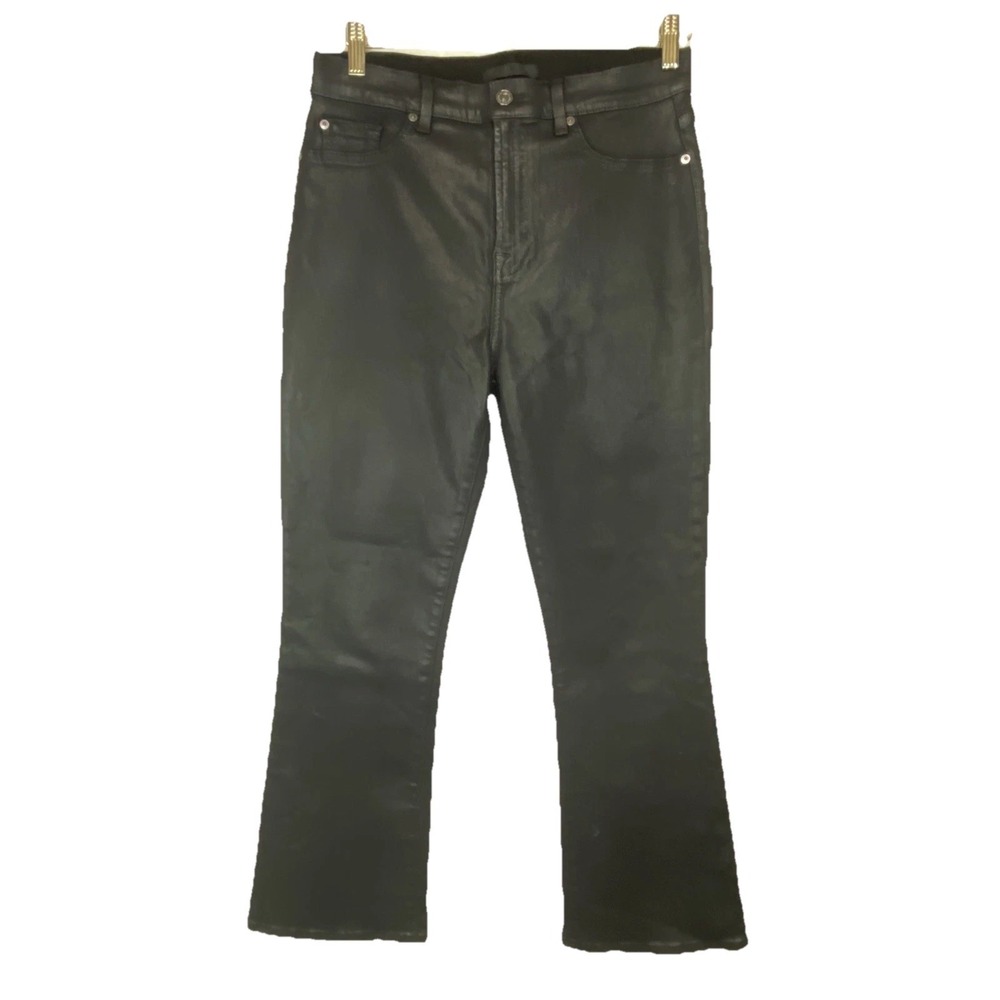 7 Seven For All Mankind Black Women's Jeans Size 30 Flare Low Rise Leather READ‎